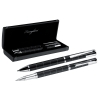 Set pix din metal cu un pix cu mina albastra si un roller pen cu gel negru ; cod produs : F12403