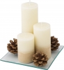 Set of three pilar candle on glass plate, White; cod produs : 5721-02