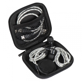 Travel set with charging cable, earphones, and phone holder | 3097007